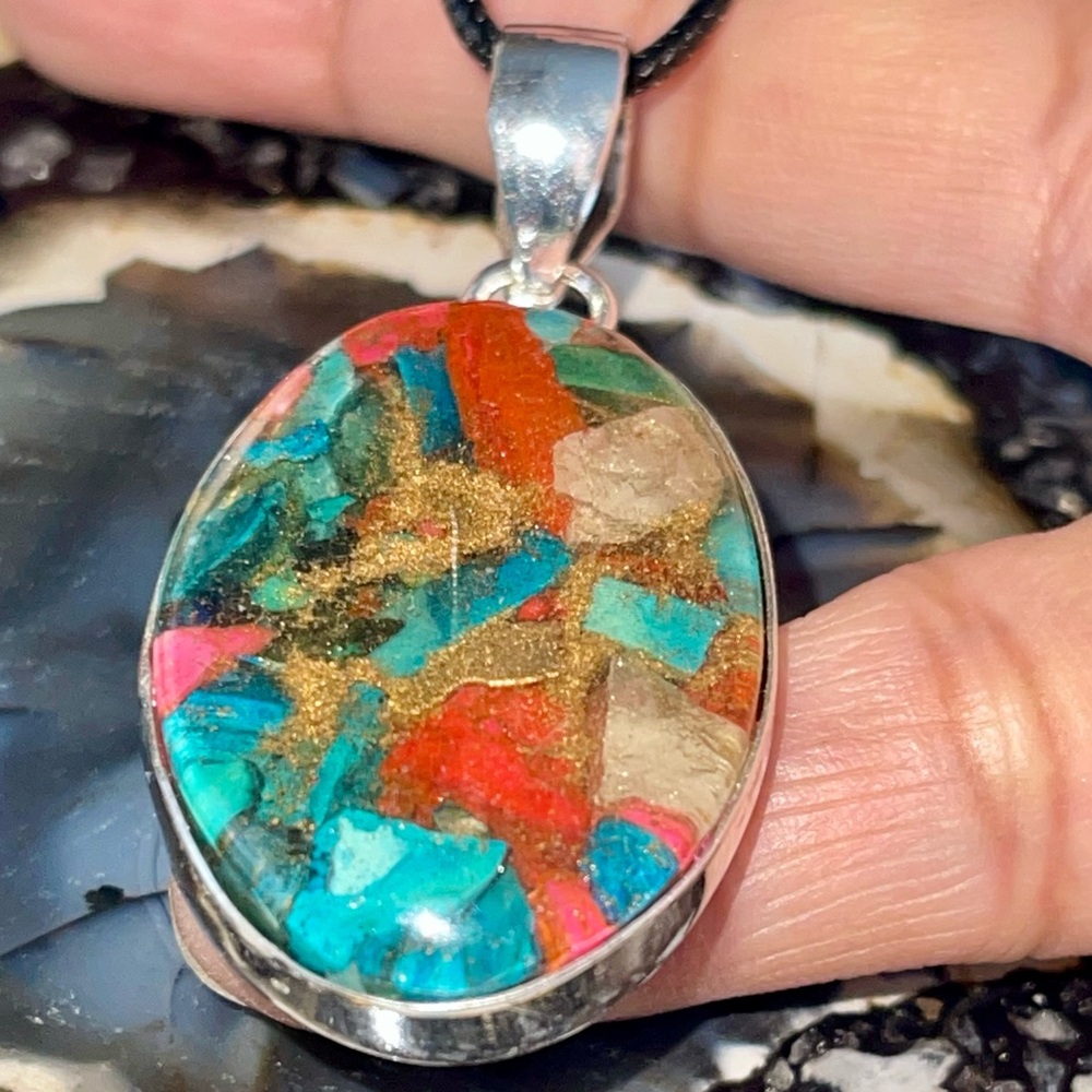 Brecciated Spiny Turquoise in Copper Pendant 2” - Picture 9 of 16